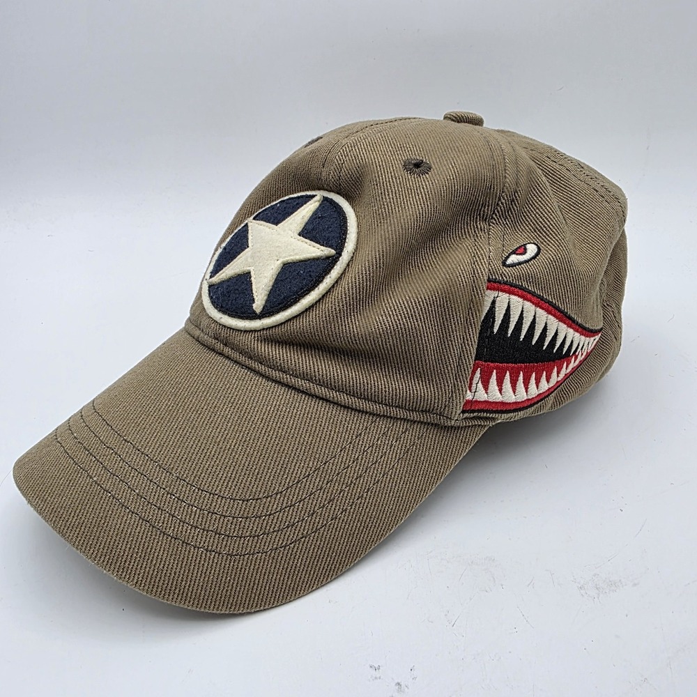 Red Canoe P-40 Warhawk Hat Khaki Shark Mouth Curtiss WWII Military Aviation Cap